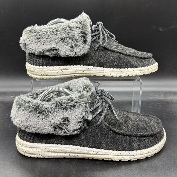 Hey Dude Britt Women's Size 9 Black Heather Bootie Shoe w/ Faux Fur 121774900 - Picture 1 of 7